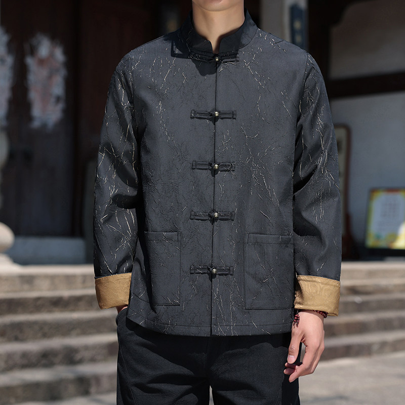 秋冬风复古褶皱立领中山装新中式盘扣夹克外套1902-P100,男装夹克,电商B378（原B341）