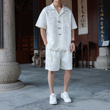 风提花翻领衬衣加短裤一套中式套装1928-P100，男装牛仔裤，电商B378（原B341）