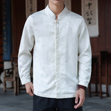 秋季新中式提花立领长袖衬衫盘扣宽松大码唐装1922-P65，男装衬衫，电商B378（原B341）