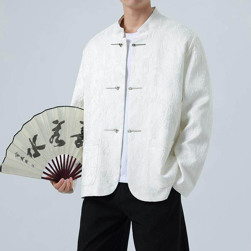 2025春新款风男装外套提花暗花盘扣唐装复古上衣1920-P100,男装民族服装,电商B378（原B341）
