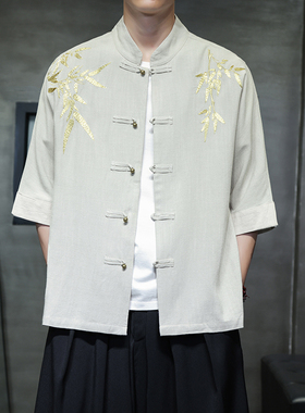 2025夏季亚麻五分短袖衬衫 中老年短袖唐装 有大码 906-P75