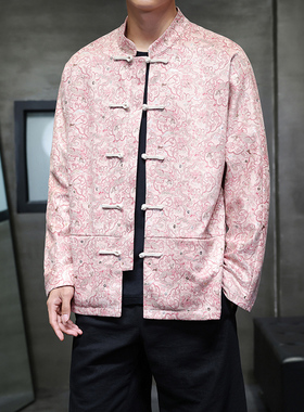 2025中国风立领盘扣中式唐装麂皮绒印花夹克 1930-P125