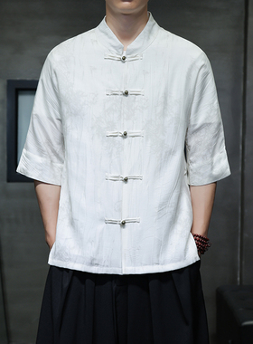 中国风盘扣半袖衬衫  胖子大码宽松短袖衬衣 1905-P65