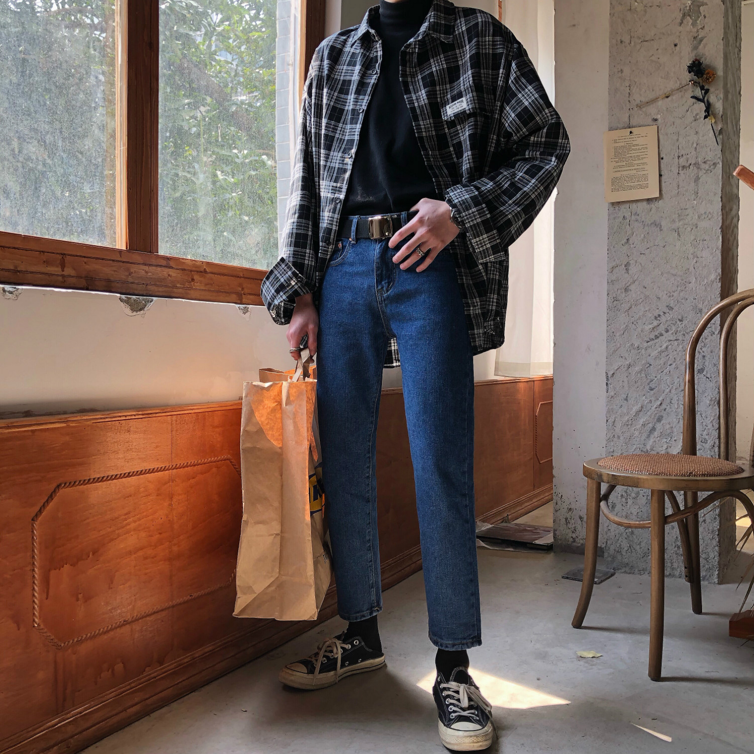 基础款经典色可选港风九分牛仔裤