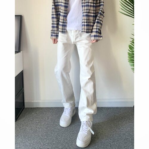 PIFU基础款纯白vibe牛仔裤直筒百搭休闲裤宽松堆积长裤潮流男女款