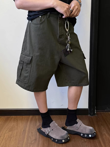 PIFU美式潮牌九色水洗牛仔短裤男休闲宽松直筒阔腿口袋工装七分裤