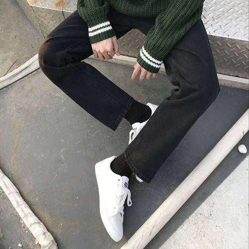 经典ins超火黑色宽松直筒牛仔裤