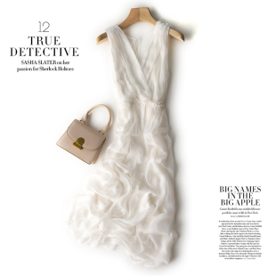 新无袖 飘逸裙子桑蚕丝气质V领显瘦长裙 夏季 2026真丝连衣裙女长款