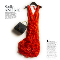 Clearance sale: New slimming V-neck backless seaside vacation silk beach dress thumbnail 4