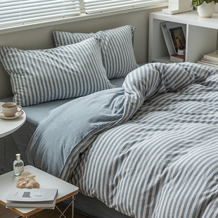 小井家 天竺棉条纹被套单件纯棉被罩四季通用柔软亲肤双人套被子