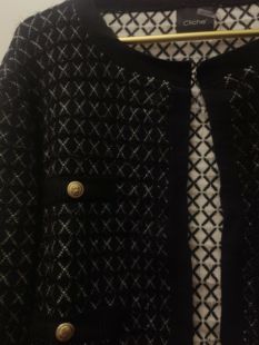 外套L码 针织开衫 che黑色香风圆领立体菱格纹长袖 美国Cli