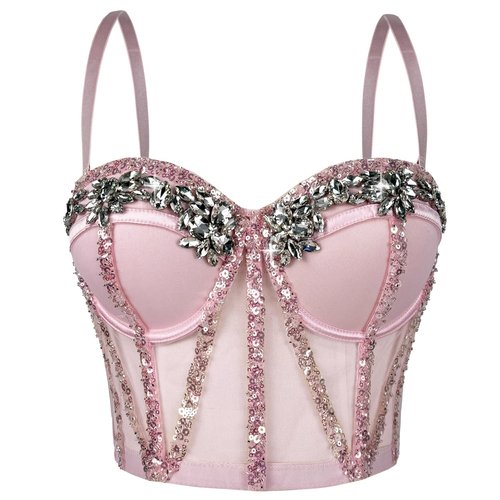 亮片钉珠镶钻外穿鱼骨胸衣背心