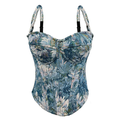 莫奈花园印碎花外穿鱼骨胸衣抹胸