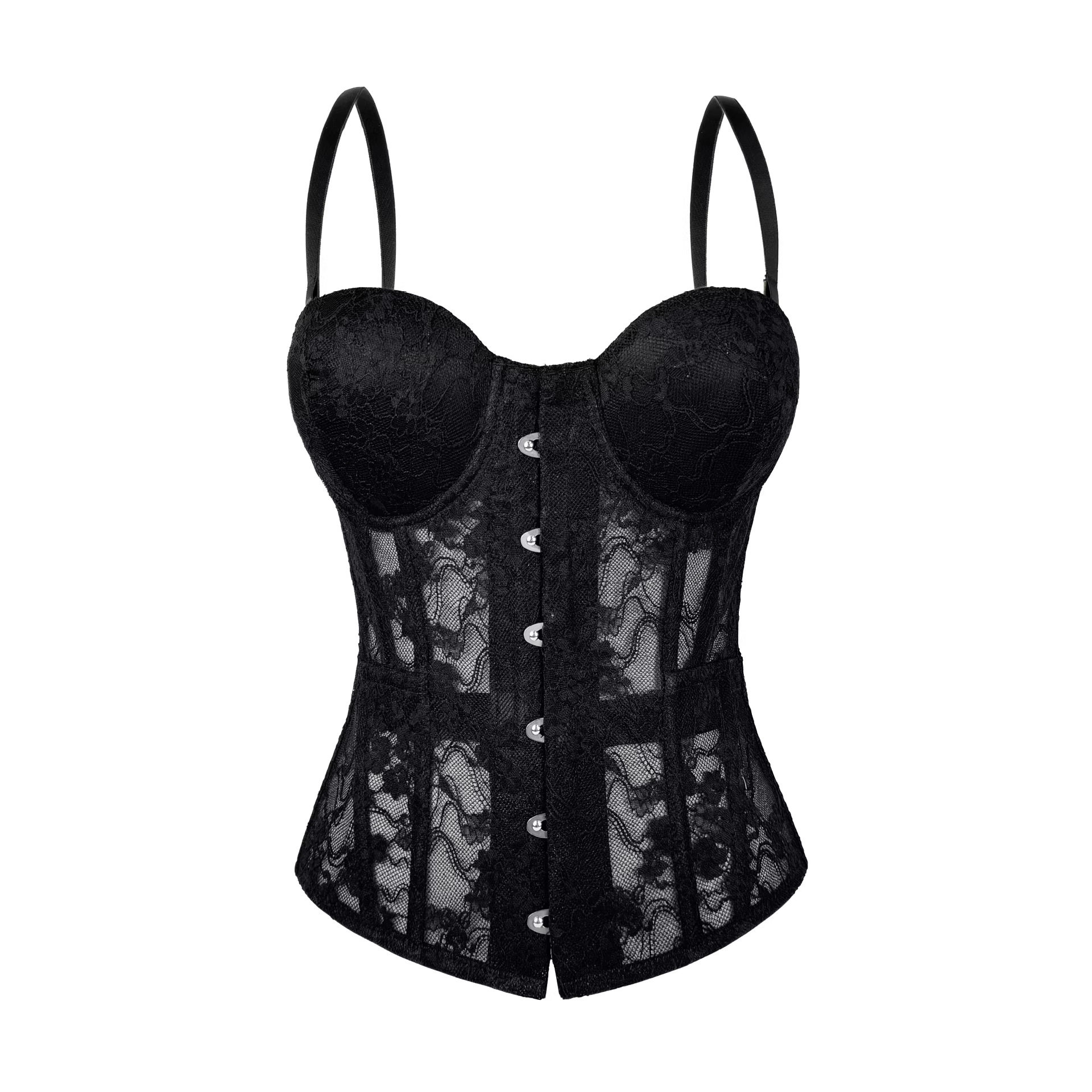 蕾丝单排扣外穿鱼骨胸衣背心吊带抹胸短款上衣后绑带性感辣妹内搭