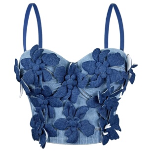 牛仔立体花外穿鱼骨胸衣背心吊带抹胸短款上衣性感辣妹欧美风直播