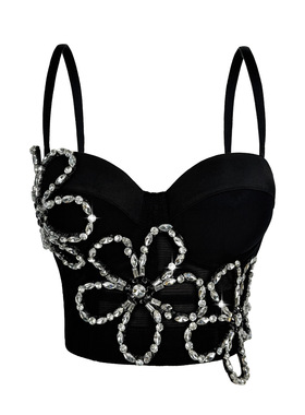 重工镶钻钉珠立体花外穿鱼骨胸衣背心吊带抹胸短款上衣高级感法式