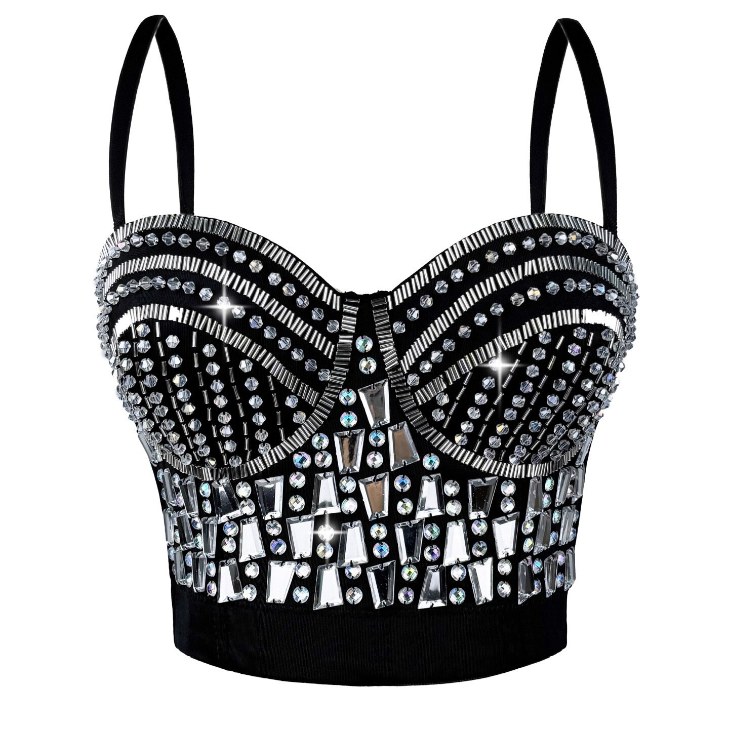 手工钉珠宝石重工外穿鱼骨胸衣背心吊带抹胸短款上衣性感辣妹直播