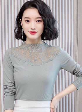 蕾丝打底衫内搭立领上衣2026春秋莫代尔修身显瘦百搭镂空小衫长袖