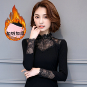 修身 秋冬新款 韩版 女长袖 百搭保暖上衣服加厚加绒 半高领蕾丝打底衫