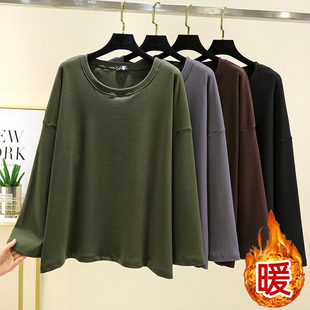 纯色睡衣上装 加绒保暖上衣休闲大码 T恤女冬季 德绒加肥宽松长袖