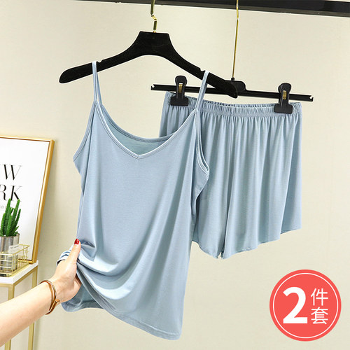 莫代尔纯色吊带睡衣女夏