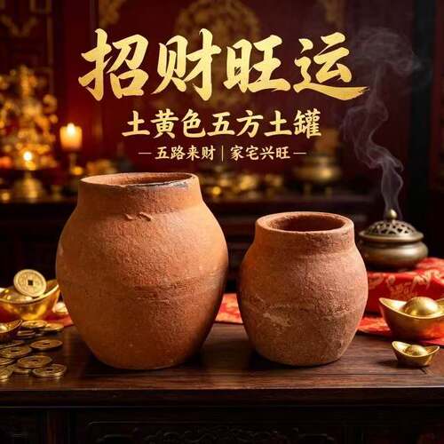 风水黄土罐瓦罐陶罐黄泥罐手工聚财无釉祈福镇宅招财风水布局化解
