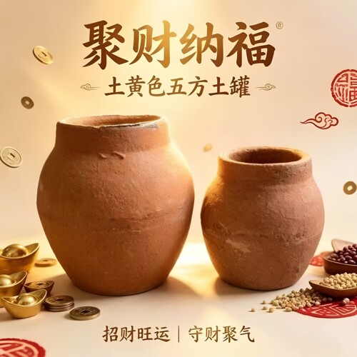 风水黄土罐瓦罐陶罐黄泥罐手工聚财无釉祈福镇宅招财风水布局化解