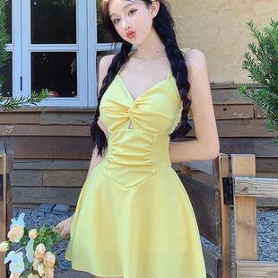 高级感纯欲甜美可爱小香风保守裙式 褶皱显瘦少女连体游泳衣女泳装