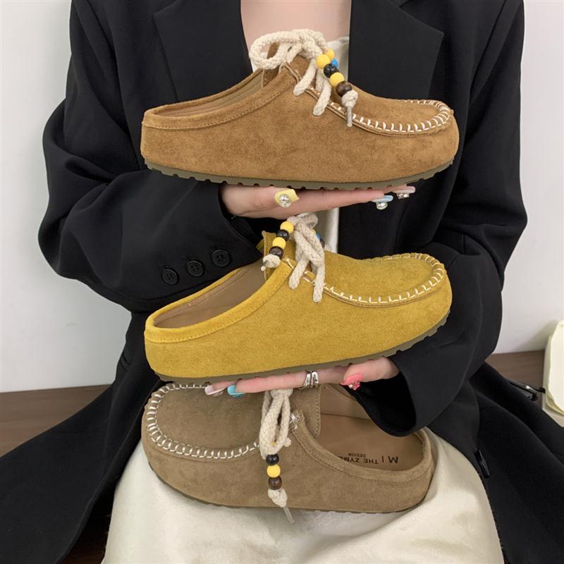 复古厚底勃肯鞋2025年秋新款袋鼠鞋包头拖度假风凉拖一脚蹬穆勒鞋