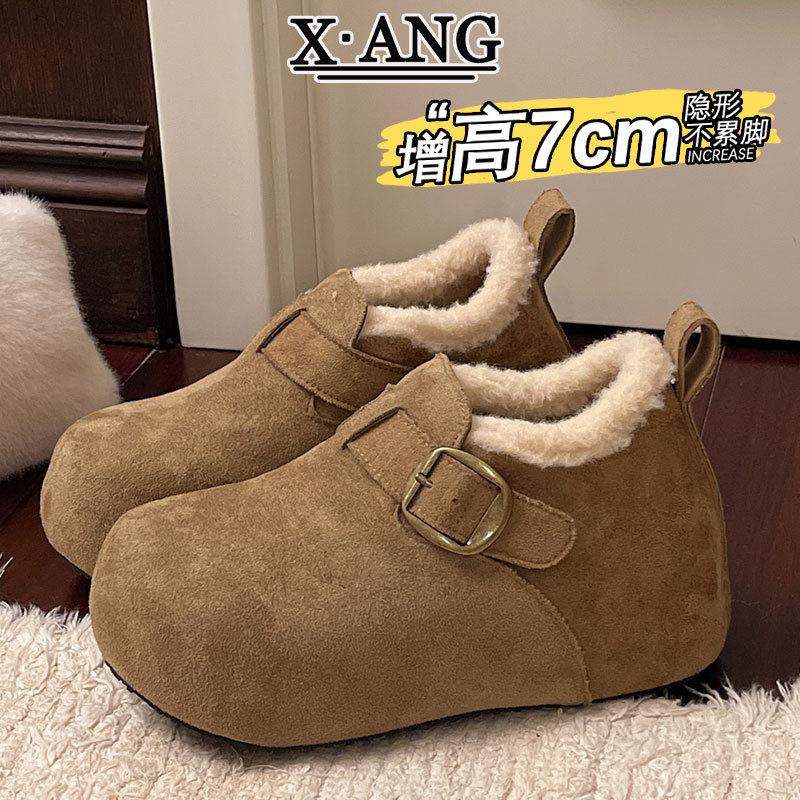 牛皮版全包内增高勃肯鞋女鞋加绒加厚保暖棉鞋子羊羔毛毛鞋雪地靴