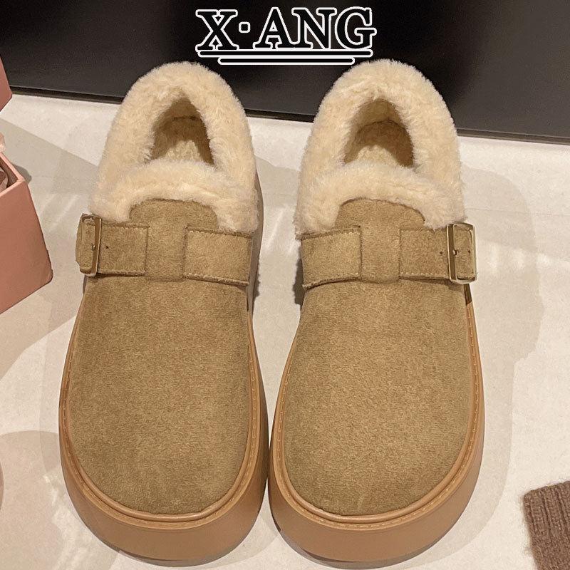 牛皮版厚底全包勃肯鞋子女鞋加绒加厚保暖东北大棉鞋羊羔毛毛鞋子