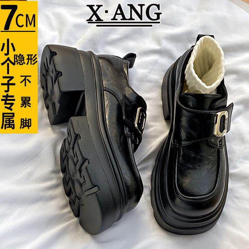 英伦风粗跟jk小皮鞋真皮乐福鞋子女松糕鞋厚底增高小个子女鞋单鞋