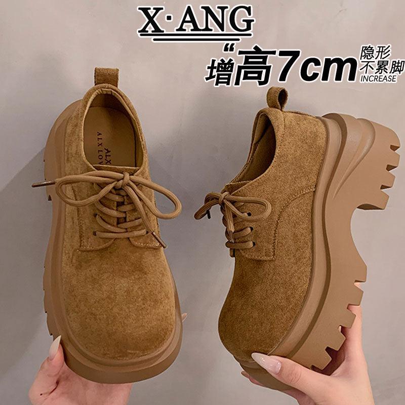 松糕厚底增高7cm小个子女鞋真皮勃肯鞋2025秋季新款小皮鞋德比鞋