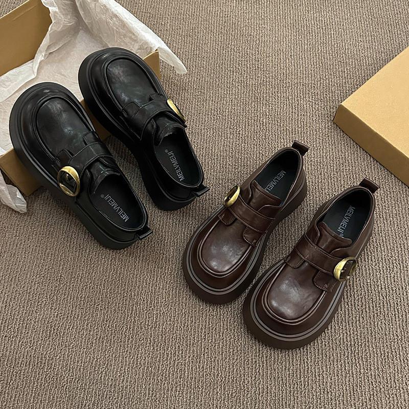 黑色圆头高级感小皮鞋女2025年春季新款松糕鞋厚底甜酷单鞋乐福鞋