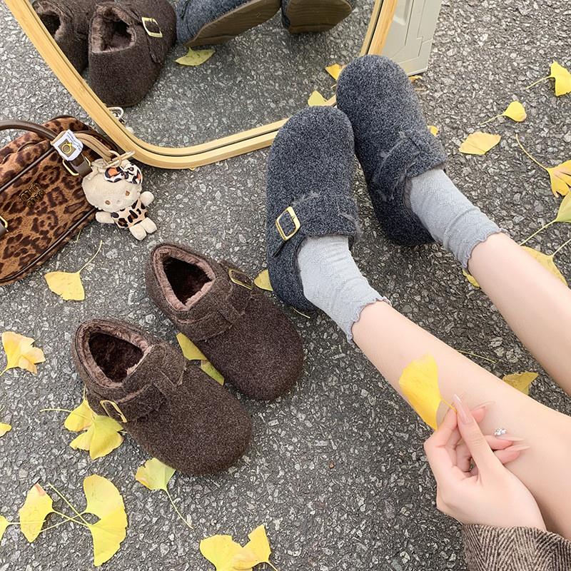 全包灰色勃肯鞋女鞋子2025秋冬新款爆款一脚蹬懒人鞋加绒博肯棉鞋