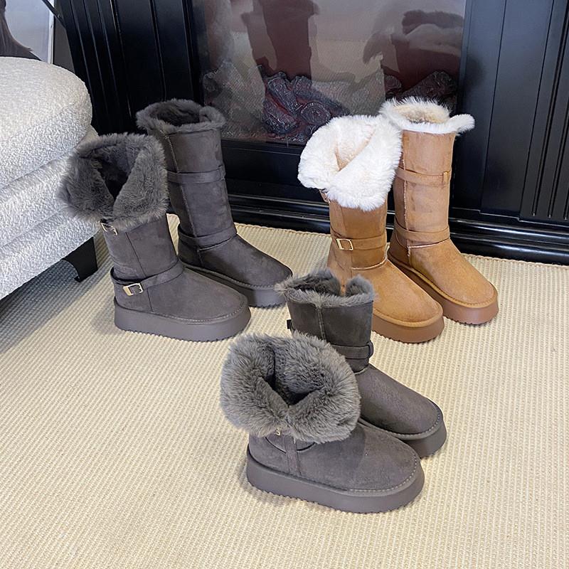 灰色长筒雪地靴女2025冬季新款加绒加厚皮毛一体增高厚底保暖棉鞋