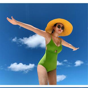 韩国东大门ins少女小清新高腰遮肚保守简约性感露背连体游泳衣女