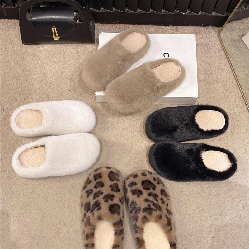 毛毛拖女秋冬外穿勃肯拖鞋保暖毛绒棉拖鞋白色女鞋平底包头半拖鞋