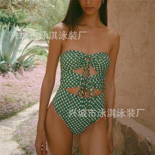 速卖通欧美跨境货源外贸复古波点小胸连体游泳衣女泳装 swim