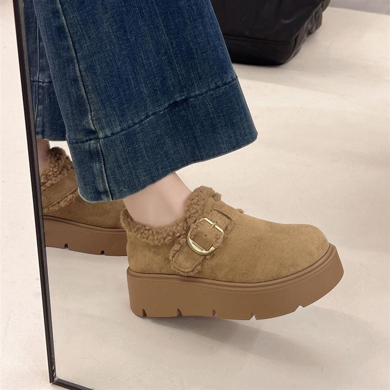 加绒勃肯鞋厚底保暖女冬季绒面加厚东北雪地棉短筒毛毛棉鞋子