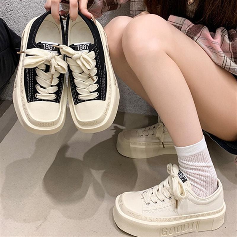 厚底帆布鞋女2025秋季新款时尚百搭增高休闲运动透气松糕单鞋