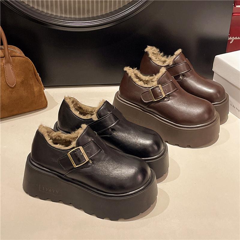增高厚底皮面勃肯鞋女鞋防水防滑雪地靴2025新款冬季加绒乐福棉鞋