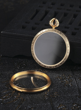 钛钢透明双面唐卡嘎乌盒吊坠圆形不锈钢可打开内径35MM玻璃相盒