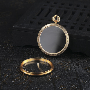 钛钢透明双面唐卡嘎乌盒吊坠圆形不锈钢可打开内径35MM玻璃相盒