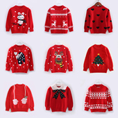 长袖 女童套头毛衣圆领新年儿童针织衫 卡通宝宝红色羊绒衫 2025新款