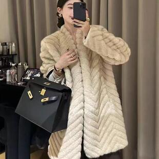 环保水貂毛中长款2025冬新款仿天鹅绒貂皮大衣女年轻显瘦时尚外套