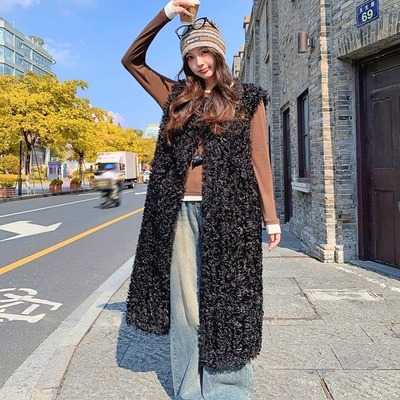 环保毛毛皮草马甲女中长款毛外套