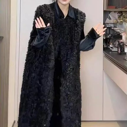 环保毛毛皮草马甲女中长款2025新款时尚高级感仿羊羔毛年轻款坎肩
