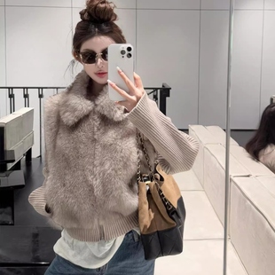 2025冬季新款环保皮草马甲国王托卡毛毛马夹拼接可拆卸针织袖外套