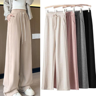 羚羊绒女秋冬季加厚加绒2026新款宽松美式卫裤高腰休闲香蕉阔腿裤